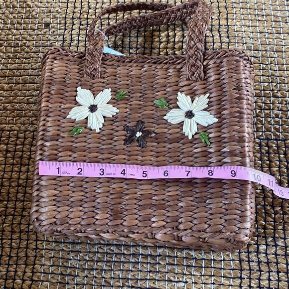 NWT GAP Woven Wicker Rattan Straw Handbag Tote Purse vintage Floral Design - Picture 6 of 12